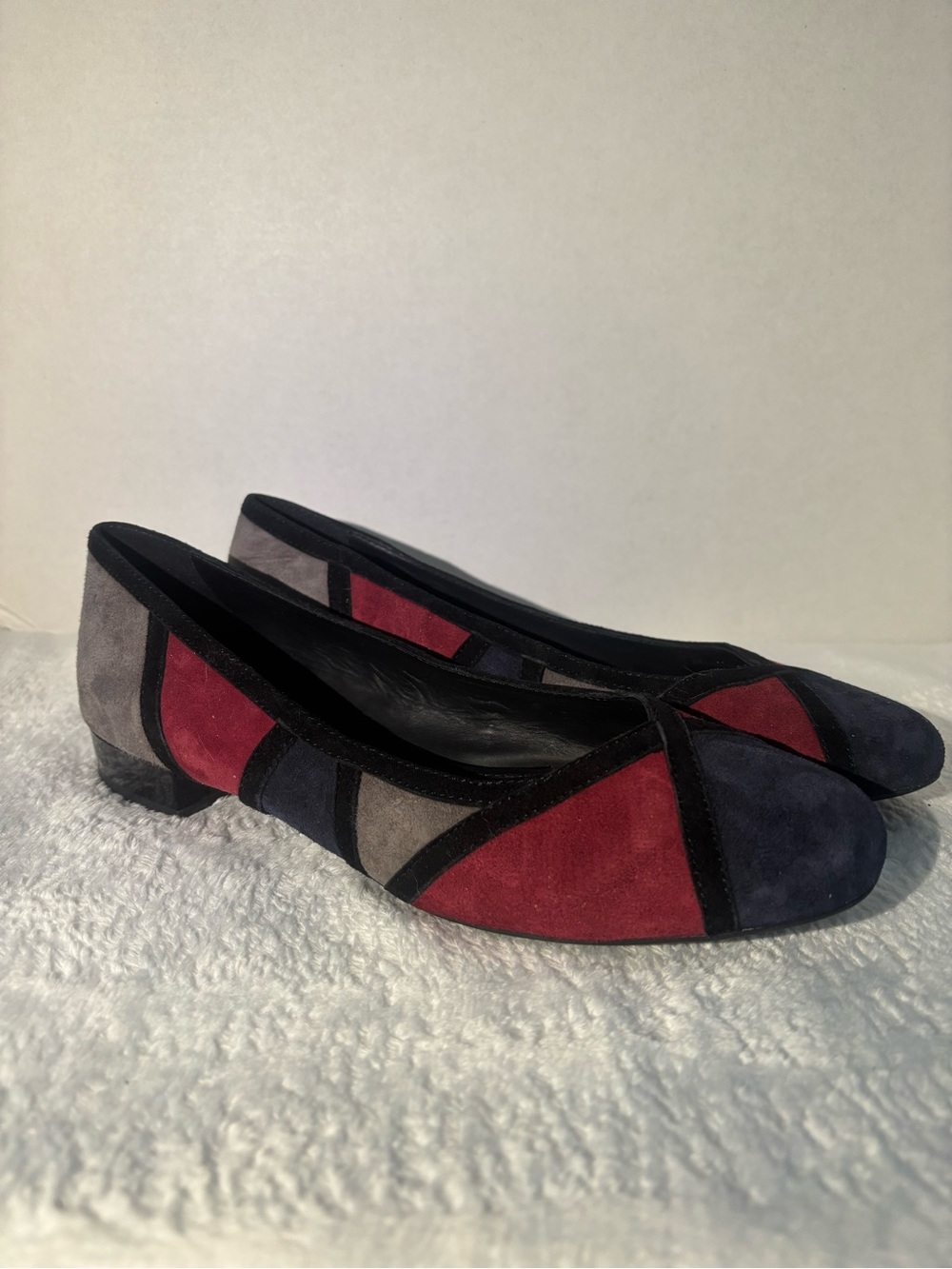 Geox Suede Colorblock Flats - Red, Navy & Gray